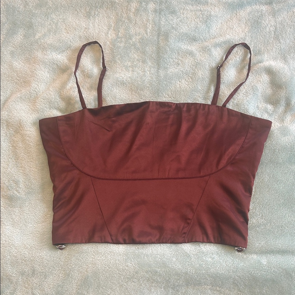 Guess Burgundy Crop Top With Silver Details